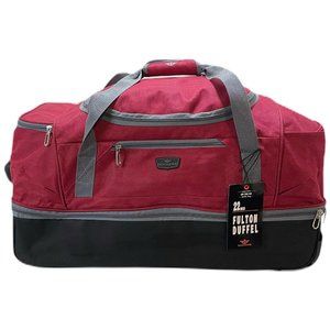 DOCKERS Red Rolling Duffel Bag - 22inch 5 Pocket Fulton Duffel X-Large